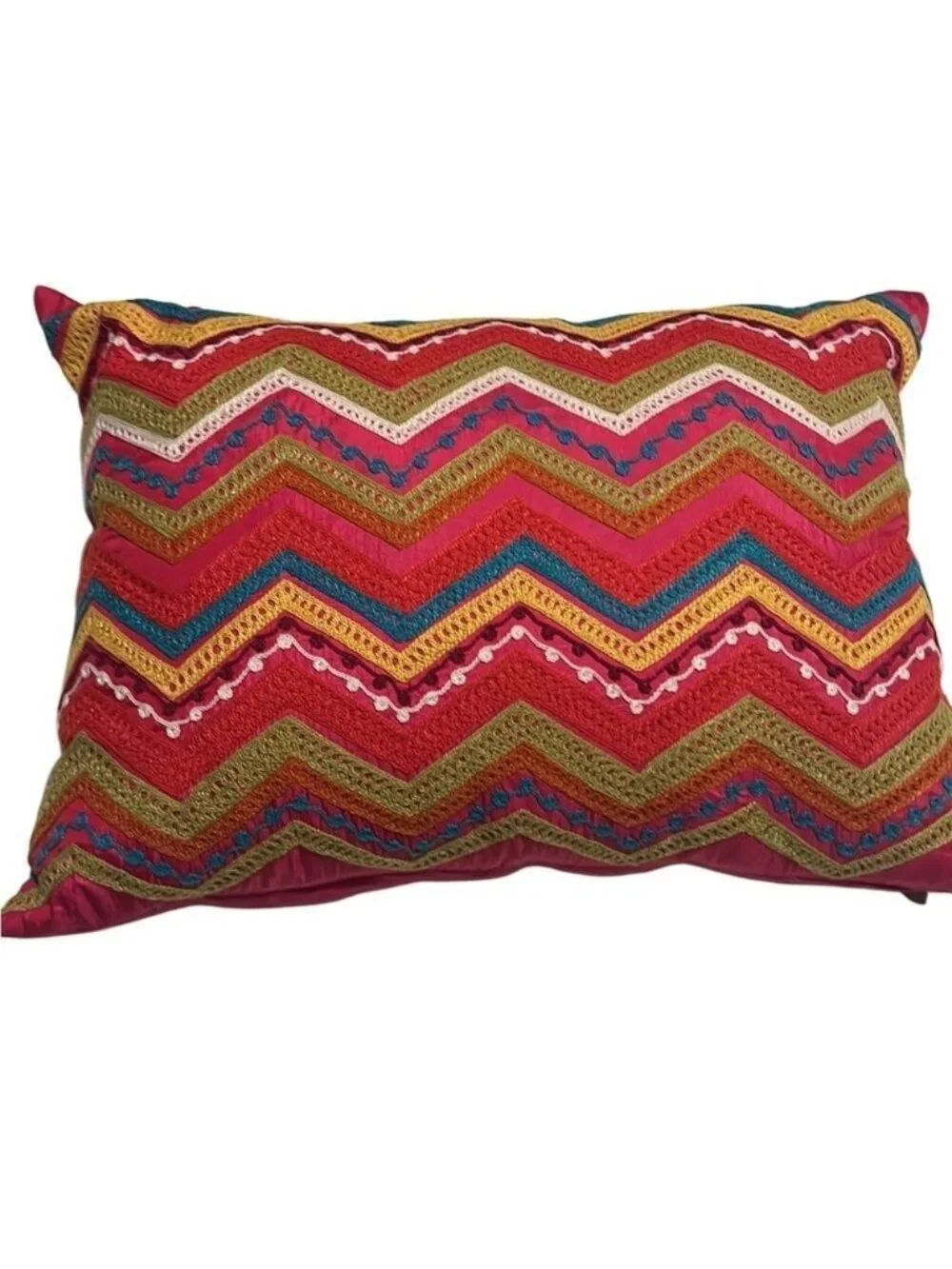Pier One Pink Multi Colored Bohemian Detailed Throw Pillow Size 16x12 Inches